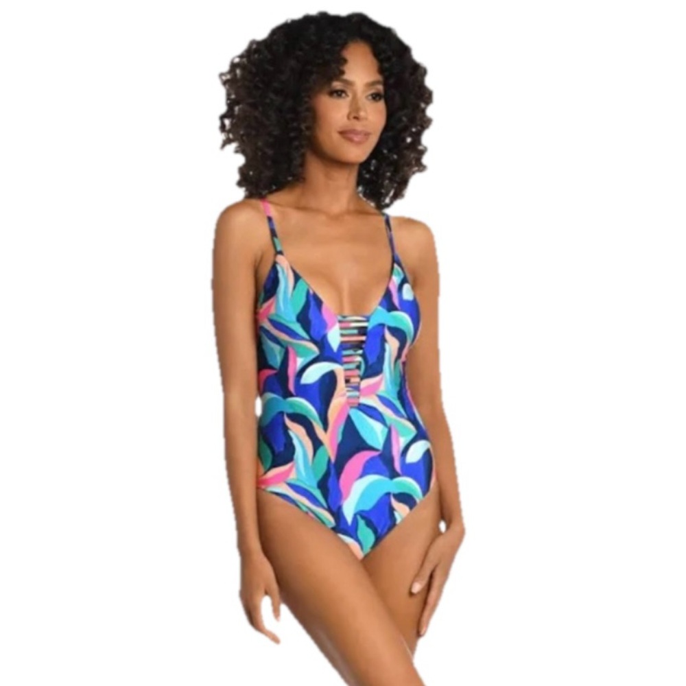 La Blanca Women's One Piece Reversible Swimsuit Plunge Tummy Control Size 10 - Picture 3 of 16